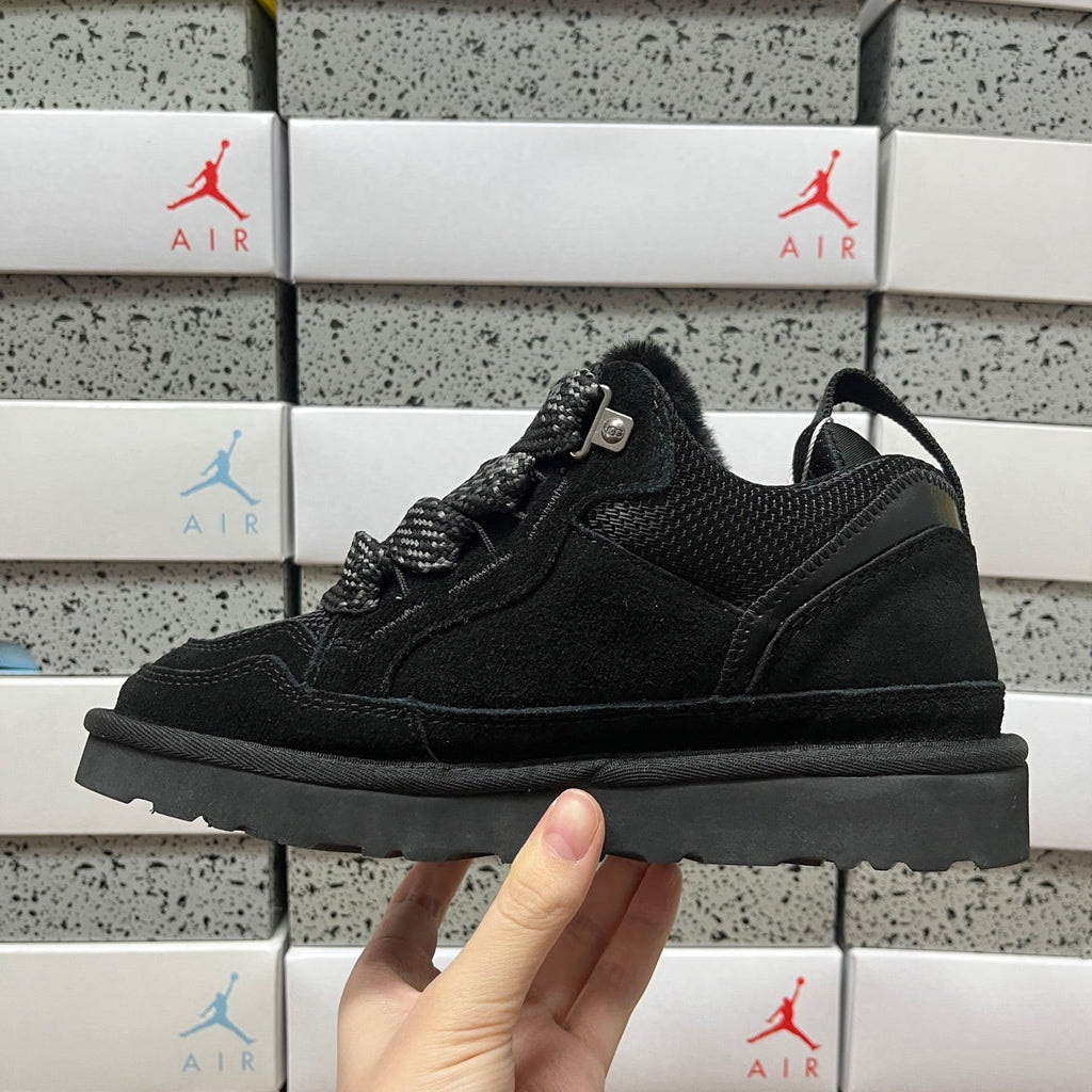 UGG Lowmel Lace-Up Sneaker – Suede & Mesh Low-Top Trainer with Black UGGplush Lining & Tonal Woven Laces in Black