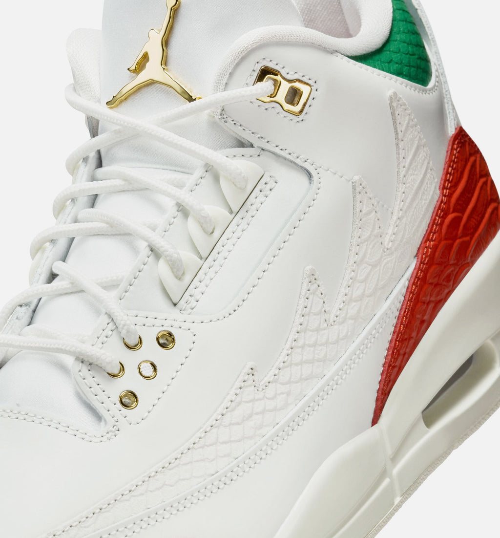 Air Jordan 3 Retro El Vuelo Men's Sneakers - White / Pine Green / Dark Red / Metallic Gold