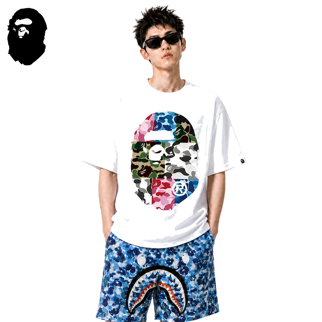 BAPE Multicolor ABC Camo Big Ape Head Men's T-Shirt - White