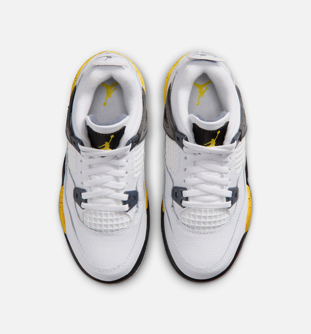 Air Jordan 4 Retro Rare Air Tour Yellow Preschool Sneakers - White / Dark Blue-Grey / Black / Tour Yellow