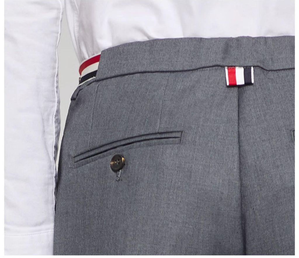 Thom Browne Style Men's Tailored Suit Pants with Signature Four-Bar Detail