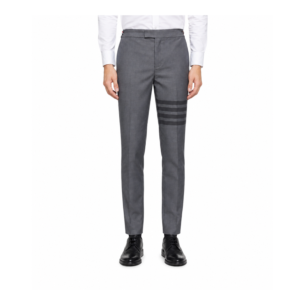 Thom Browne Style Men's Tailored Suit Pants with Signature Four-Bar Detail