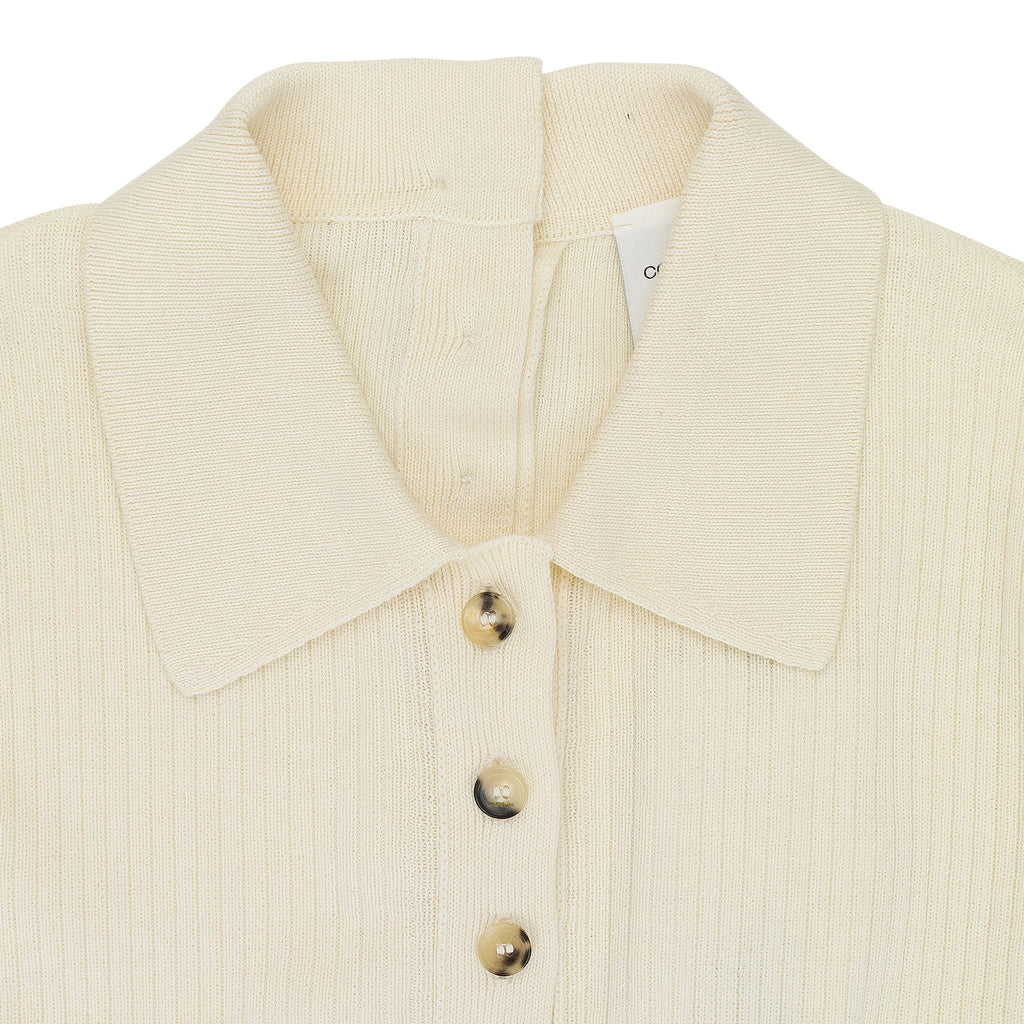 NATURAL MULTI-BUTTON LIGHT WOOL POLO SHIRT