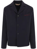 Marni deep blue single breasted wool jacket with Marni Symbol