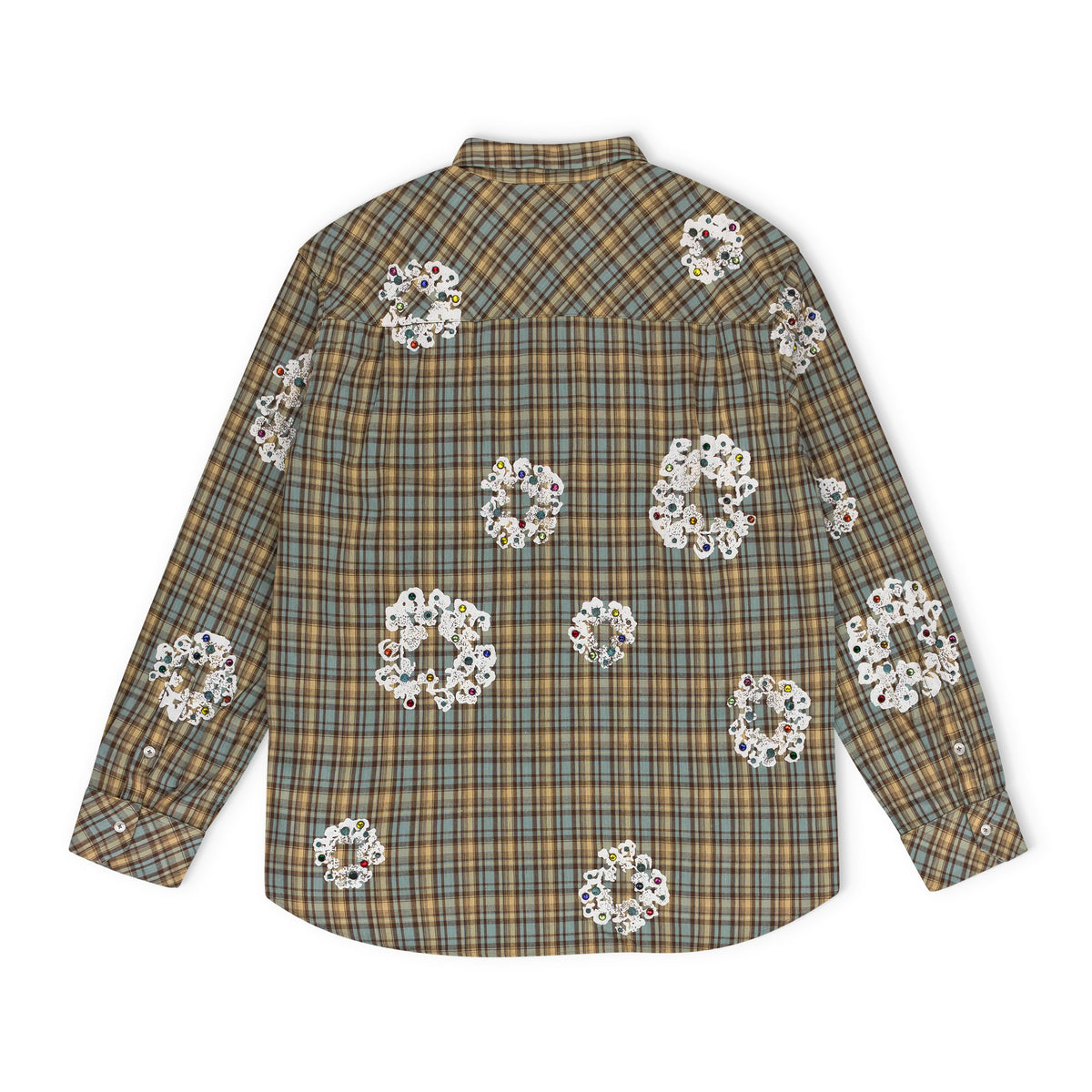 Tan Cotton Wreath Western Button Up