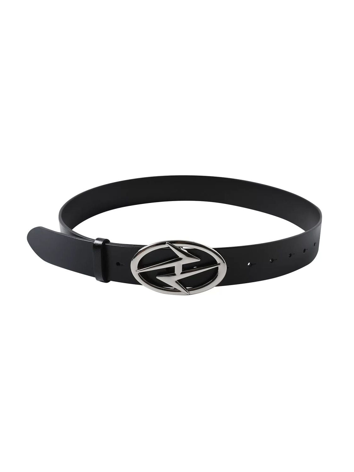 Double Layer Cowhide Belt Metal Logo Buckle Futuristic Waist Belt