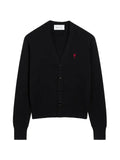 AMI Paris black V-neck wool cardigan with Ami de Coeur