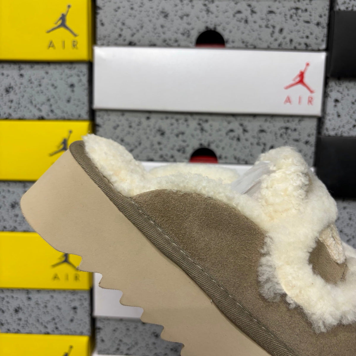 UGG Scufette Women's Shearling Platform Slide – Suede Slipper with Fluffy Shearling Strap, Shearling-Lined Footbed & Chunky Serrated Platform Sole in Sand