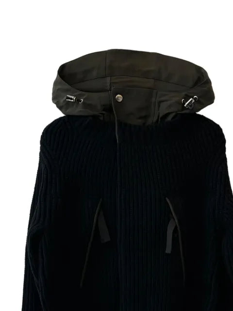 sacai hooded ribbed knit jacket