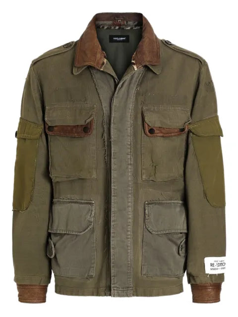 Dolce & Gabbana multi-pocket leather-collar jacket
