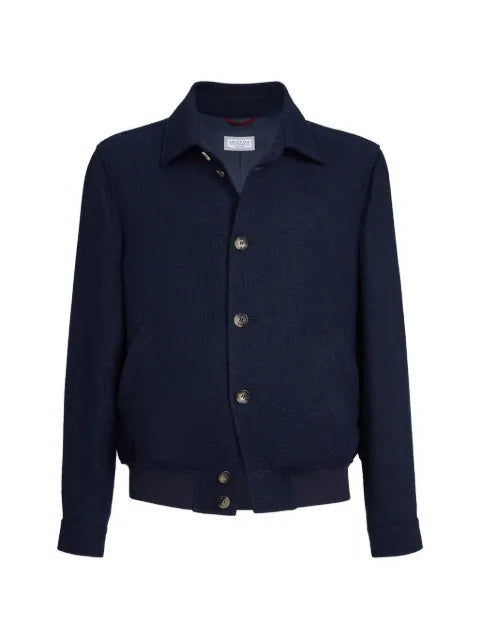 Brunello Cucinelli silk, linen and wool hopsack outerwear jacket