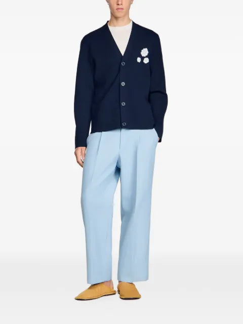SANDRO furry-jacquard flower cardigan