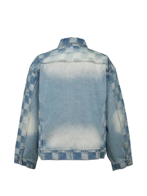 BREATH check-pattern distressed denim jacket