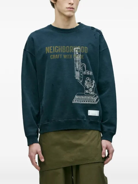 Neighborhood distressed graphic-print sweatshirt