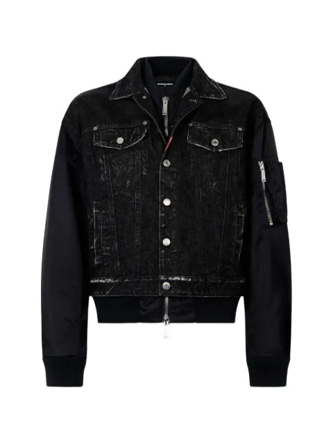 DSQUARED2 black aviator hybrid jean jacket