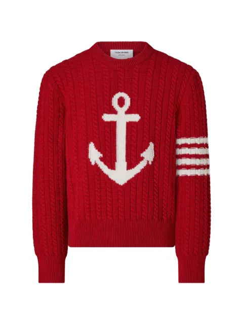 Thom Browne merino-wool 4-Bar intarsia anchor pullover