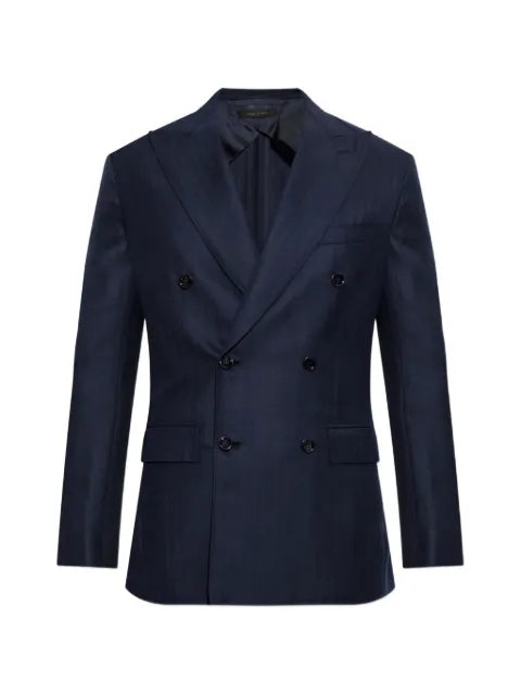 Brioni double-breasted herringbone blazer