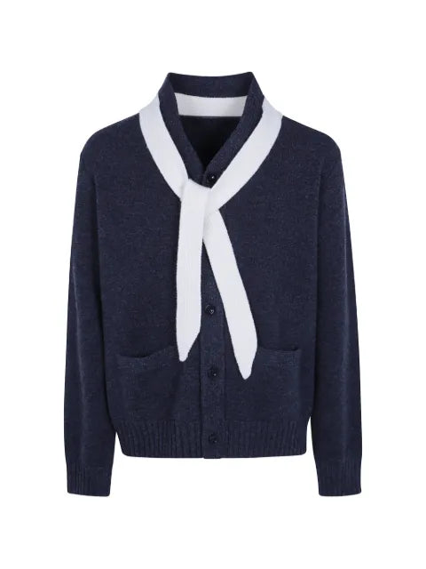 sacai scarf-detail wool cardigan
