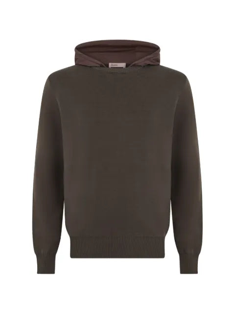 Herno contrast-hood fine-knit hoodie