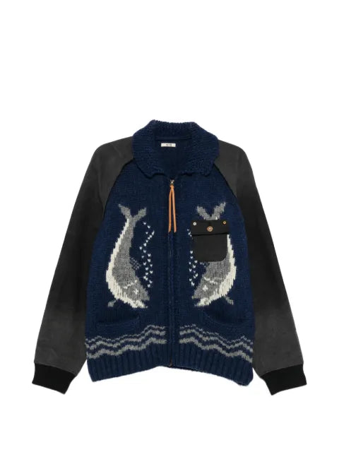 KHOKI intarsia-knit panelled cardigan