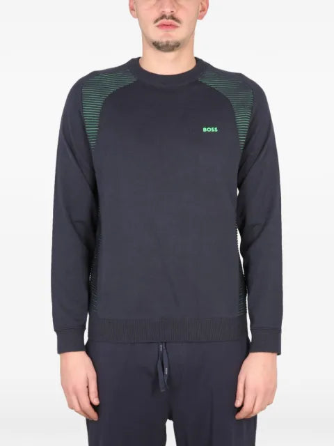BOSS logo-print striped-panel sweater