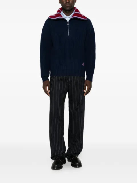 Drôle De Monsieur striped-collar quarter-zip sweater