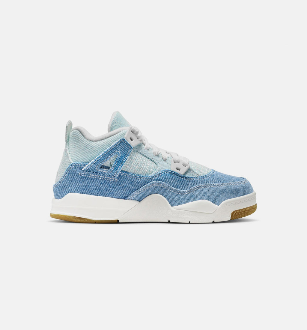 Air Jordan 4 Retro 'Worn Blue' Preschool - Sail/Worn Blue/Metallic Gold