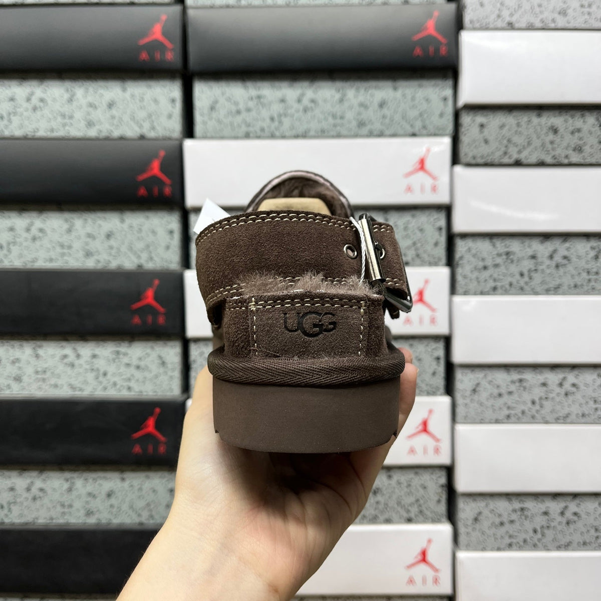 UGG Shearling Mule – Suede Clog with Plush Shearling Lining, Statement Silver Buckle Strap & Tonal Lug Sole in Chocolate