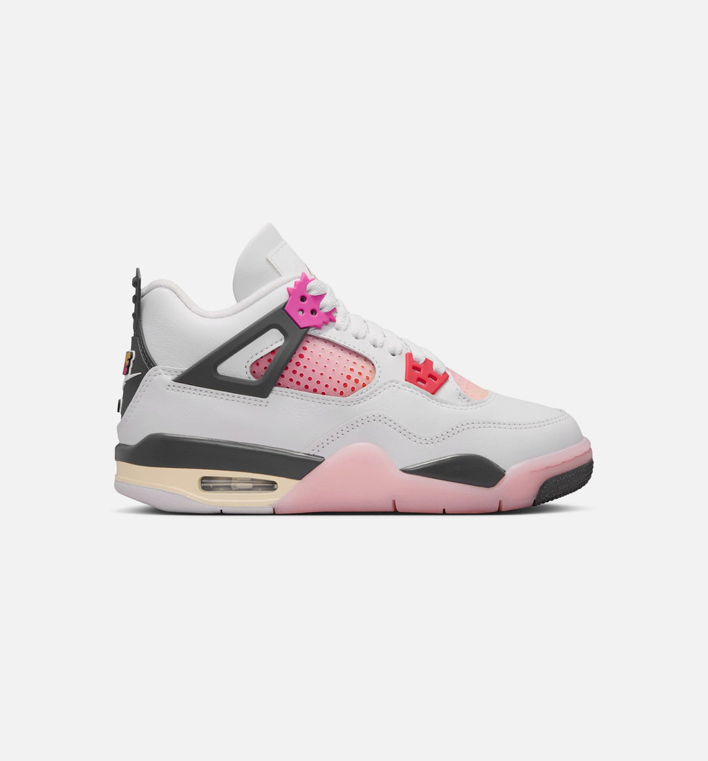Air Jordan 4 Retro Comic Grade School Shoes - Off White Fire Pink Anthracite