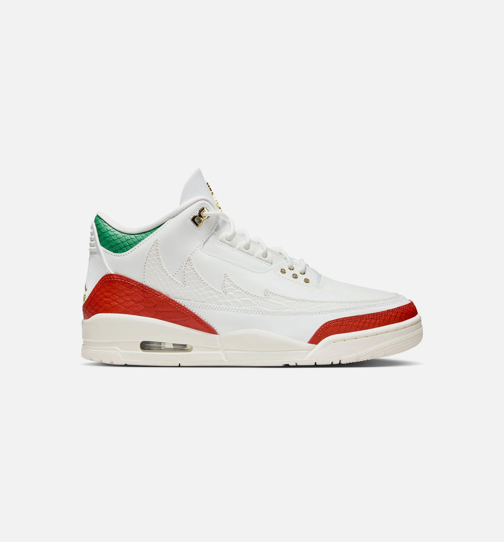 Air Jordan 3 Retro El Vuelo Men's Sneakers - White / Pine Green / Dark Red / Metallic Gold