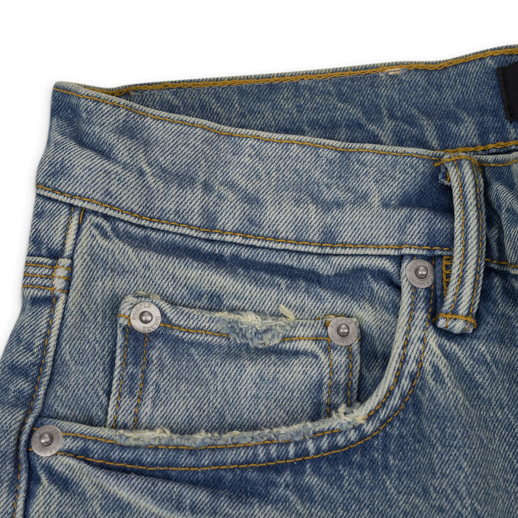 Mid Indigo Manganese Paint EMB Straight Jeans