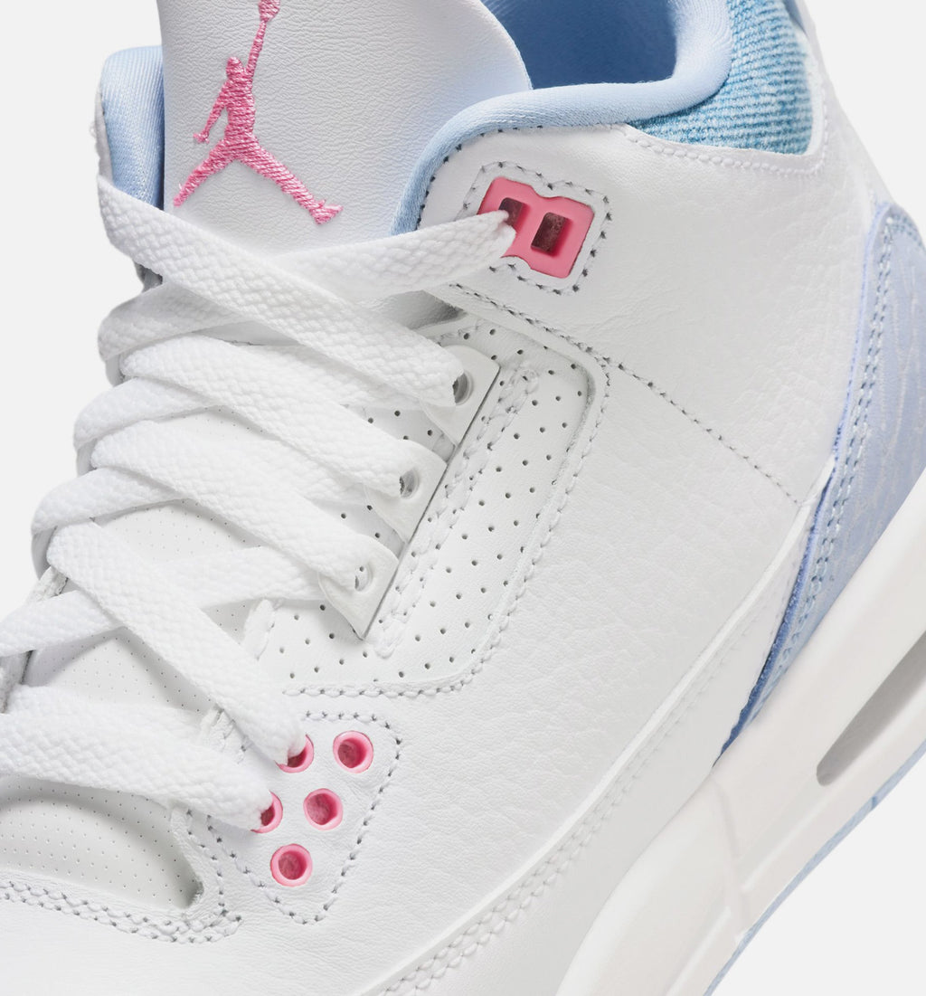Air Jordan 3 Retro Cobalt Bliss Big Kids' Sneakers - White / Blue / Football Grey / Pink