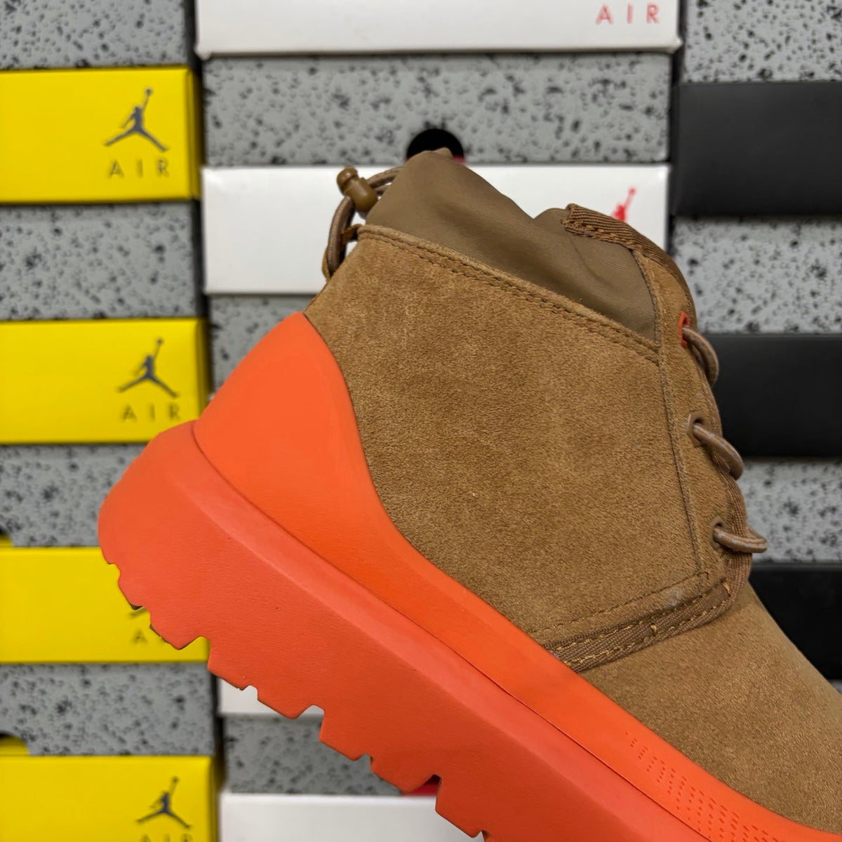 UGG Lace-Up Hiker Chukka Boot – Suede Boot with Orange Lug Sole, Drawstring Collar & UGG Diamond Heel in Tan