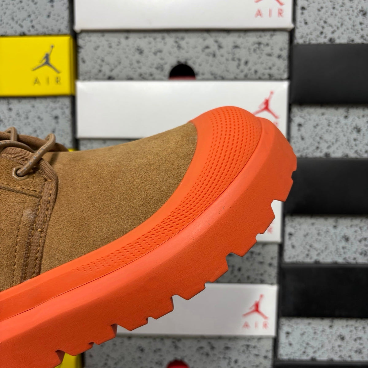 UGG Lace-Up Hiker Chukka Boot – Suede Boot with Orange Lug Sole, Drawstring Collar & UGG Diamond Heel in Tan