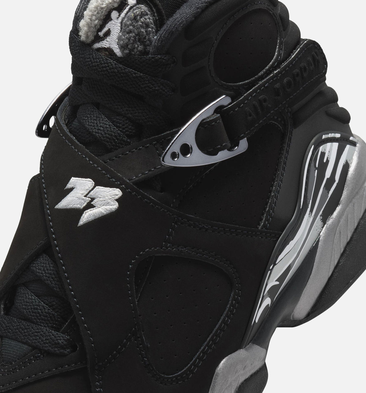 Air Jordan 8 Retro Chrome Black and Light Graphite Grade School – Black/White/Light Graphite