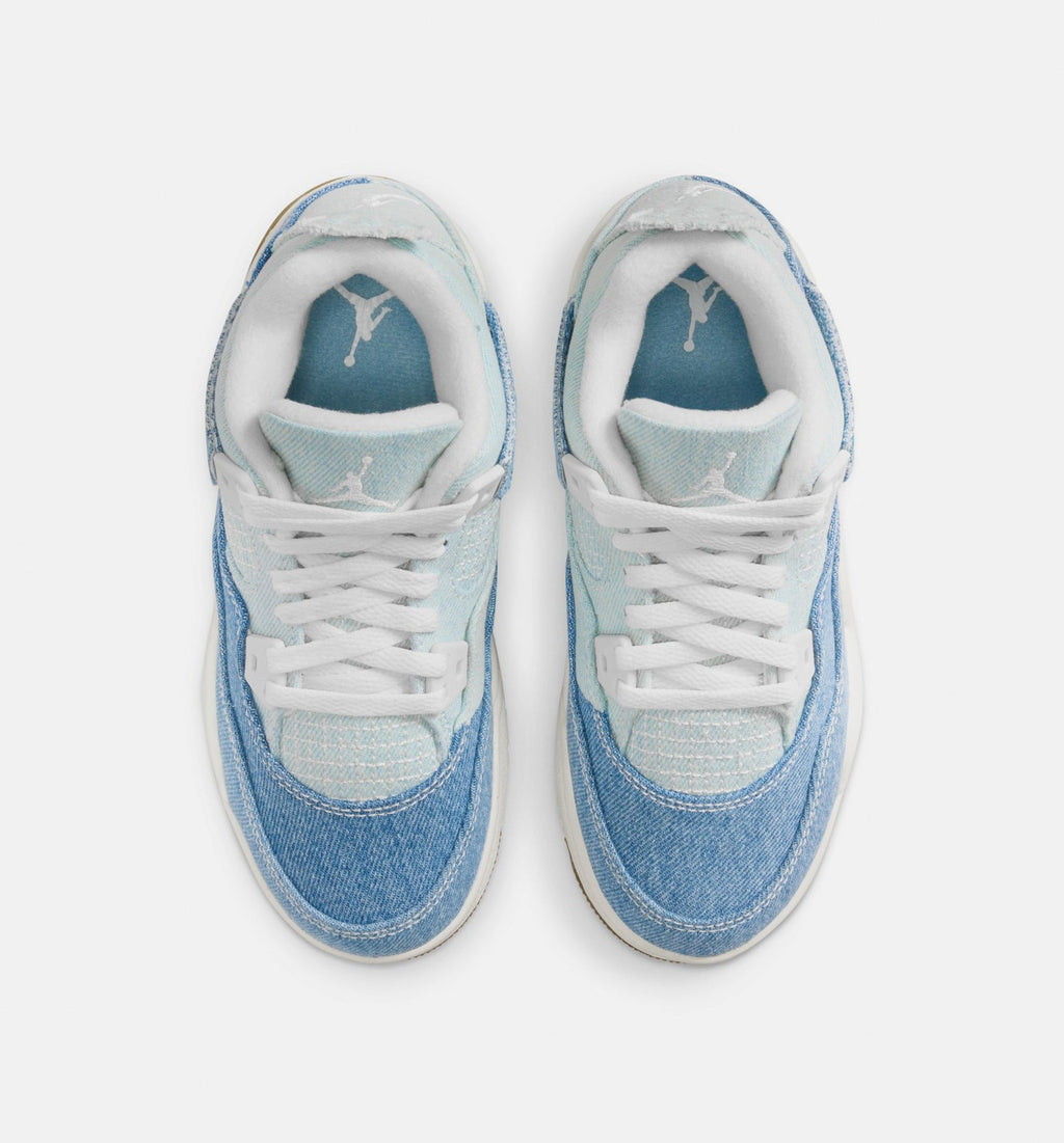 Air Jordan 4 Retro Worn Blue Preschool Sneakers - Sail / Worn Blue / Metallic Gold
