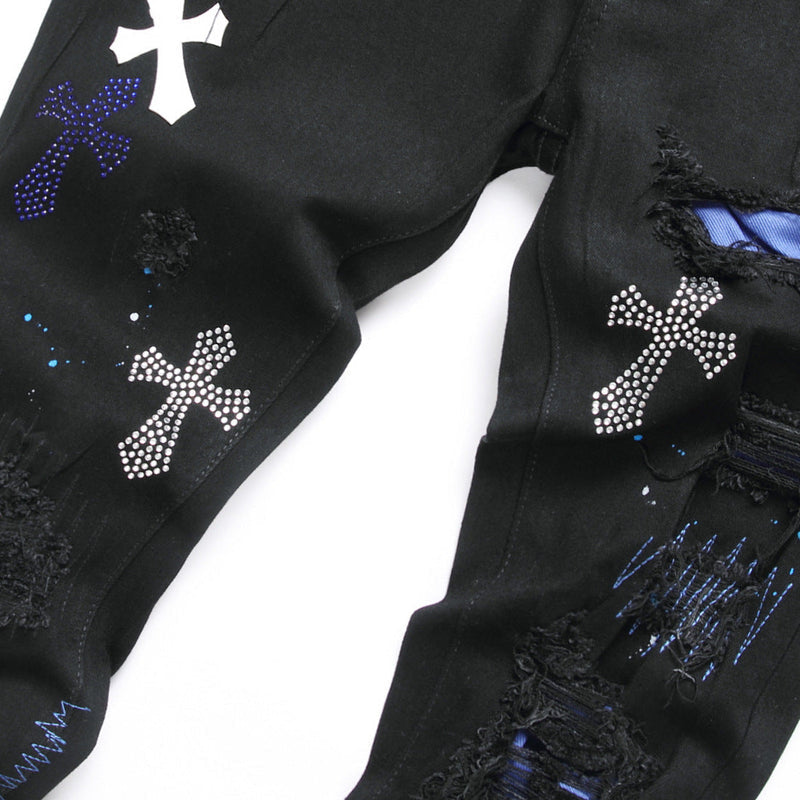 Amiri Jeans Cross Pattern Ripped Stretch Jeans