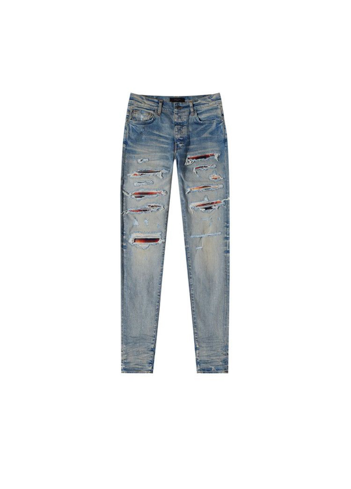 AMIRI Plaid Thrasher Skinny Jeans Clay/Indigo