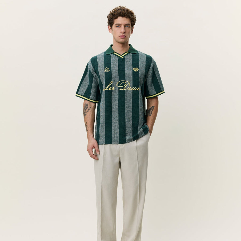 Les Deux Stripe Jacquard Football Jersey: Pine Green