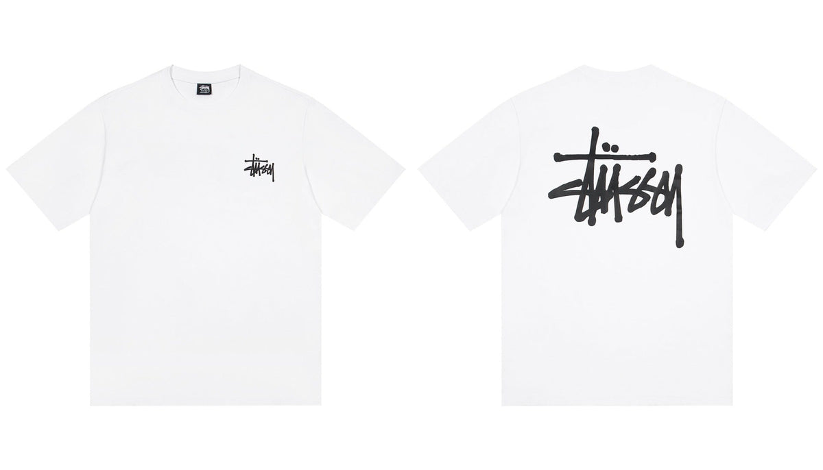 Stussy Front And Back Signature Script Short Sleeve Tee
