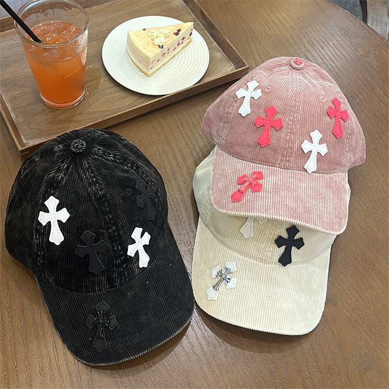 Corduroy Cross Patch Vintage Baseball Cap Streetwear Multi‑Style