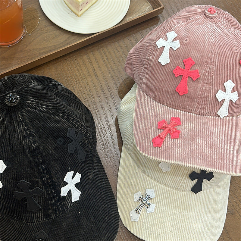 Corduroy Cross Patch Vintage Baseball Cap Streetwear Multi‑Style
