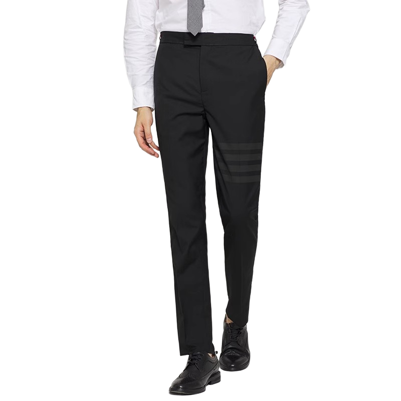 Thom Browne Style Men's Tailored Suit Pants with Signature Four-Bar Detail