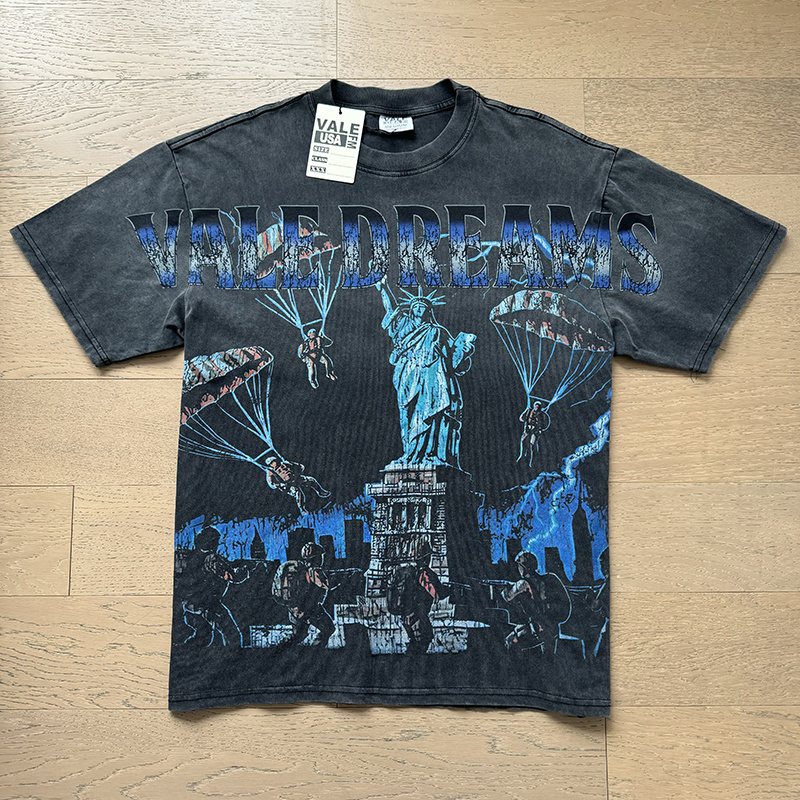 VALE USA Washed Black Graphic T-Shirt