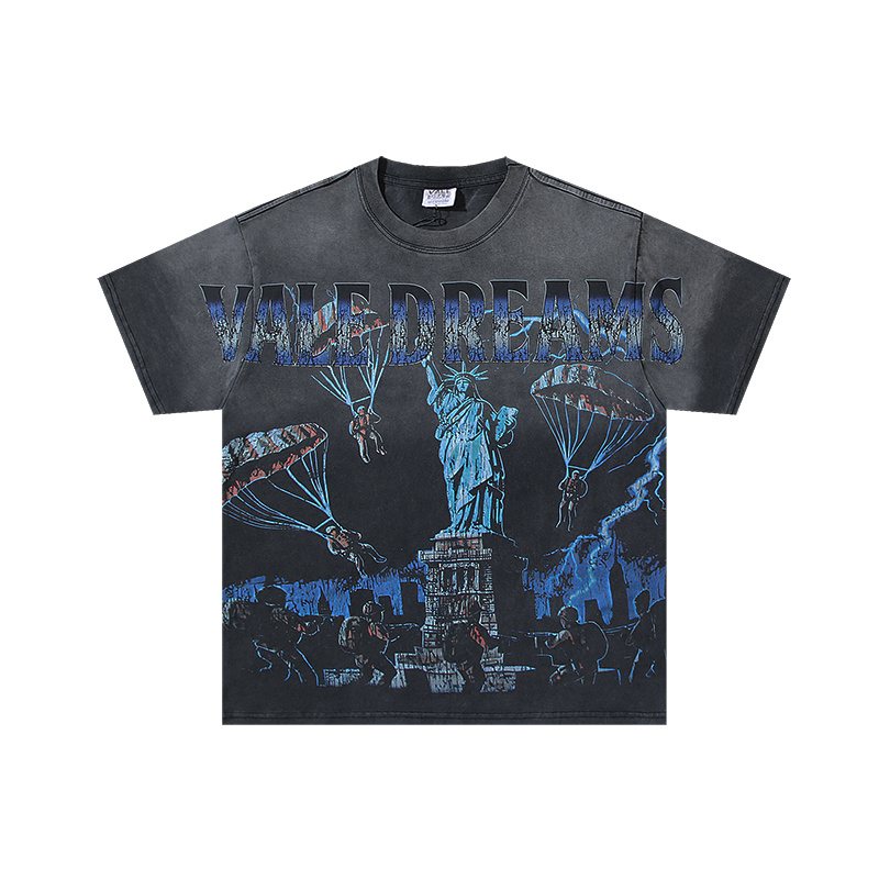 VALE USA Washed Black Graphic T-Shirt