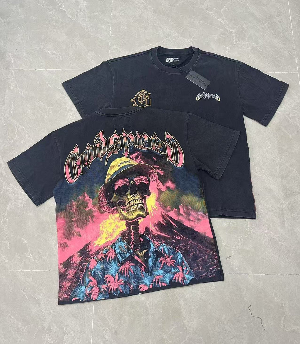 Godspeed Washed Black Skull Graphic T-Shirt