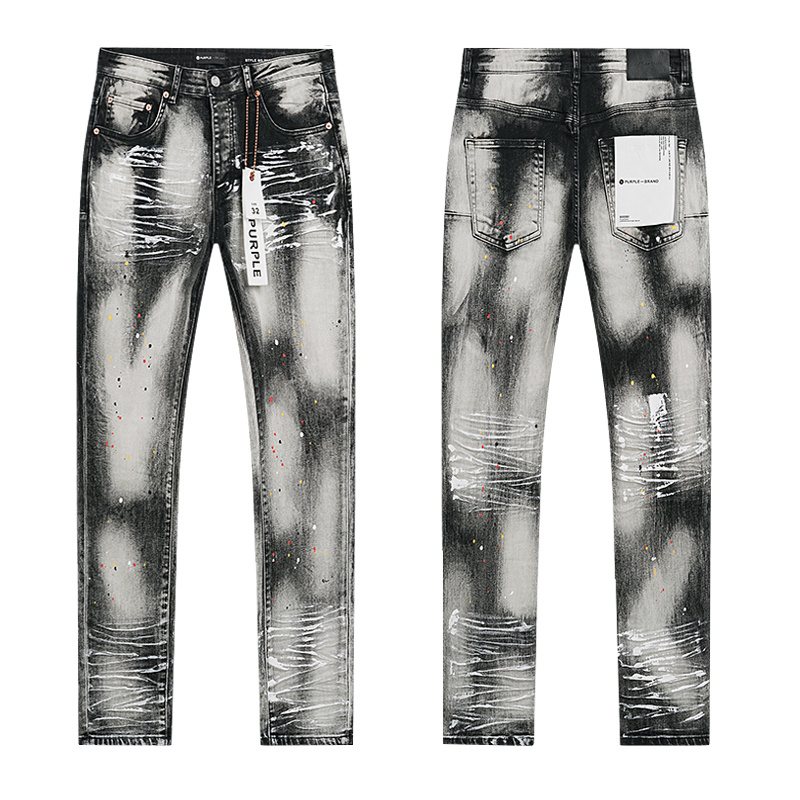 Purple Brand Washed Distressed Paint-Effect Jeans