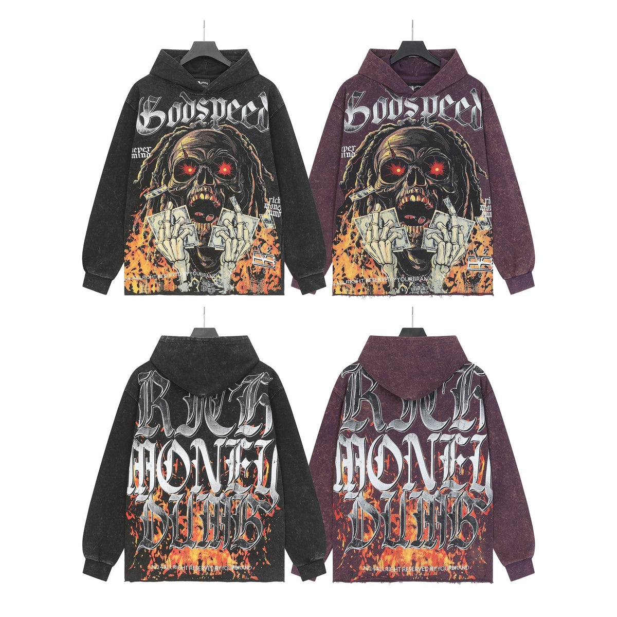 Godspeed Skull Graphic Acid Wash Hoodie