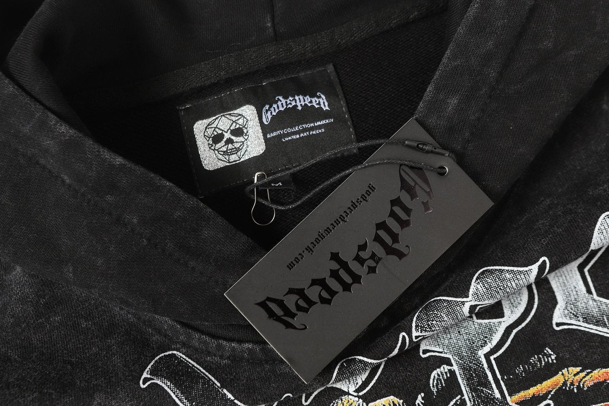 Godspeed Skull Graphic Acid Wash Hoodie