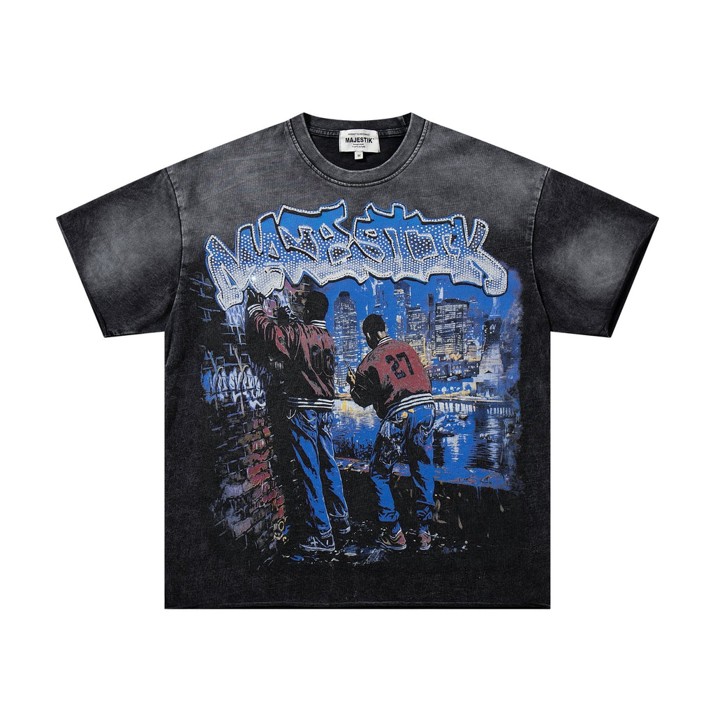 MAJESTIK Washed Black Tour Graphic T-Shirt